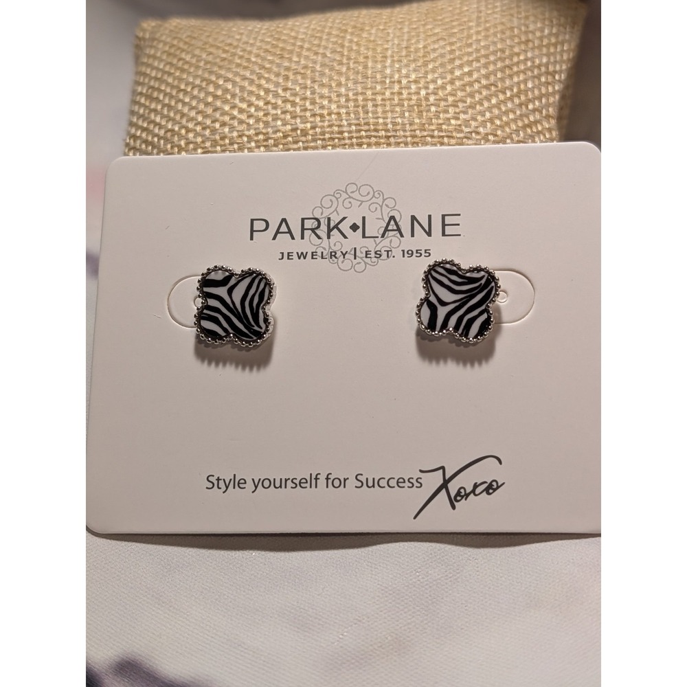 Park Lane Icon Zebra Stud Earrings Silver Tone Pierced New In Box